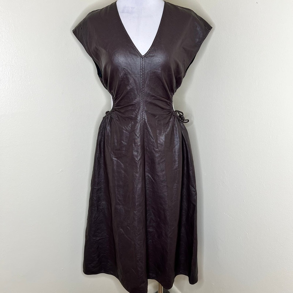 Astr Faux Leather Midi Dress in Dark Brown - Picture 5 of 12